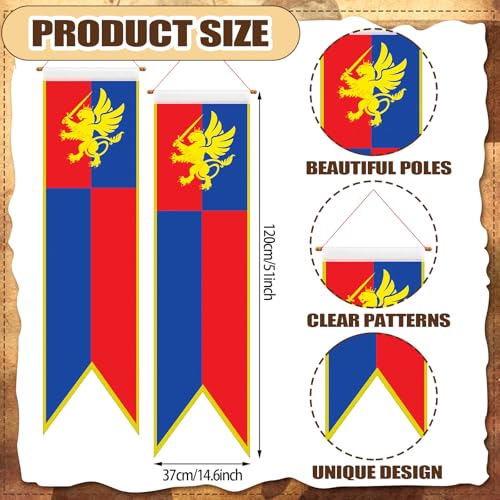 Medieval Castle Flags Set - Blue, Red & Gold Banners for Parties & Events - 8 Pcs (Variation: Blue, Red & Gold / 8)