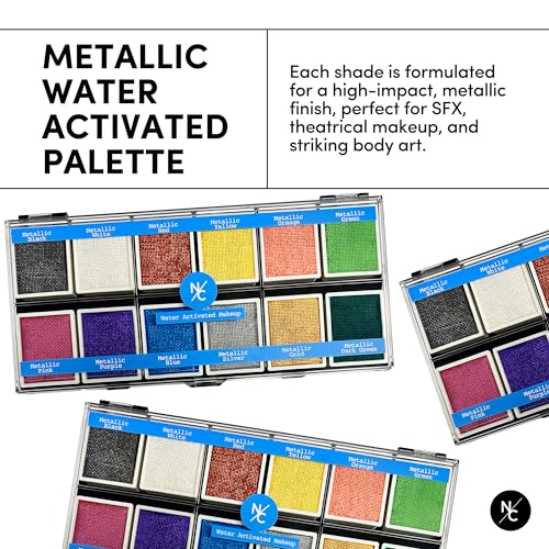 Metallic 12-Color Face & Body Makeup Palette - Water-Activated Shimmer Shades