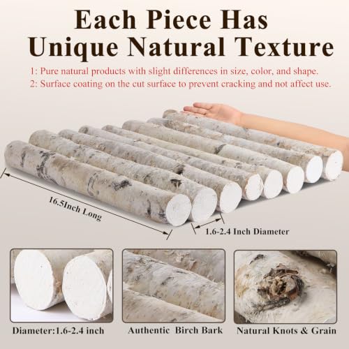 Natural Birch Firewood Logs Set for Fireplace and Rustic Decor - 8 Pack