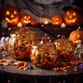 Set of 3 Amber Glass Pumpkin Jars with Lids for Fall & Halloween Decor