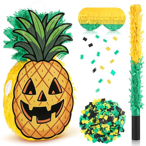 Spooky Pineapple Piñata - 16 Inch Halloween Party Decoration with Stick & Confetti