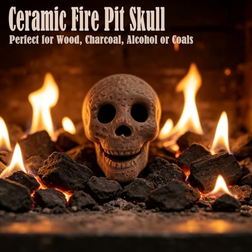 Light Brow 12 Pcs Fire Pit Skull Decor Reusable Ceramic Skeleton Heads for Halloween & Outdoor Fireplaces