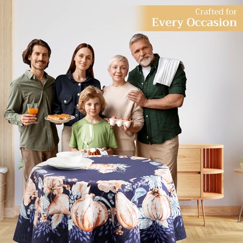 Maison d'Hermine 63-Inch Round Cotton Table Cloth - Pumpkin Blues Variation