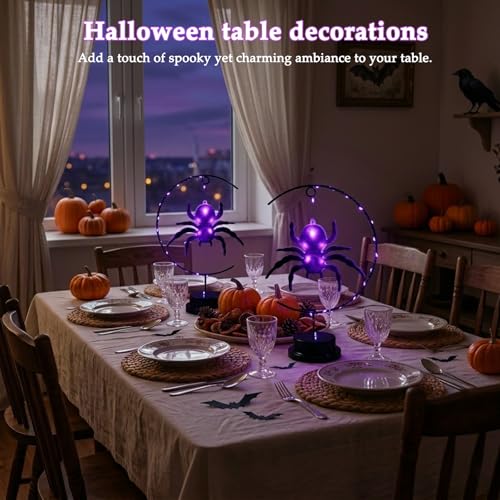 Halloween Night Light - Black Spider LED Table Lamp with Battery Operated Iron Decor