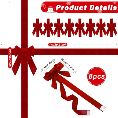 8 Pcs Christmas Cabinet Ribbons Bows Velvet Decor - Holiday Party Supplies