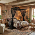 NAPEARL Black Lace Bed Curtain - 57 x 216 Inch Floral Drapery for Canopy & Window Decor - Variation: Black Ginkgo Lace 54"W x 216"L