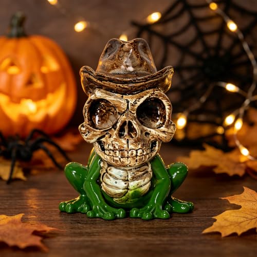Halloween Gothic Frog Skull Decoration - Western Cowboy Skeleton Figurine
