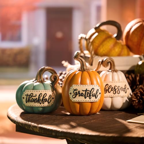 Medium Fall Pumpkin Decor Set of 3 Resin Pumpkins Indoor Outdoor Thanksgiving