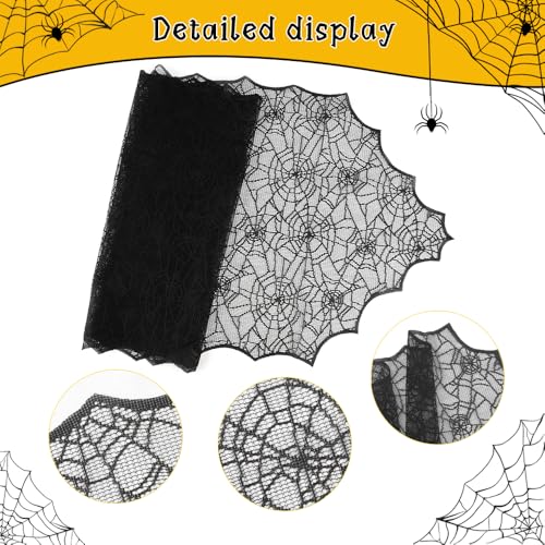 Black Lace Spider Web Halloween Table Runner - Indoor Party Decor
