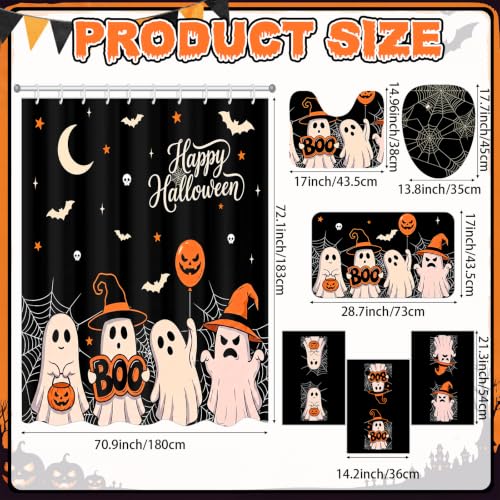 Tiamon Black Ghost Halloween Bathroom Shower Curtain Set - 7 Pcs
