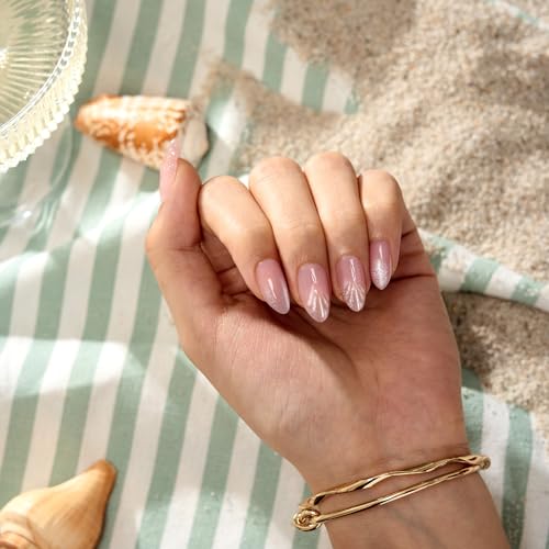 BTArtbox Shell Press On Nails - Pink Short Almond Fake Nails 32Pcs Full Kit