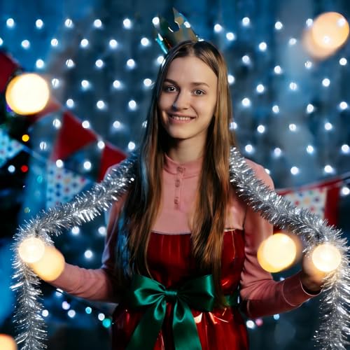 Silver Tinsel Garland Set - 23.6ft Thick Metallic Foil for Christmas & Parties - Variation of Silver