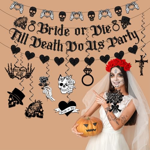 Halloween Bachelorette Party Decorations Set with Banners, Garlands & Hanging Swirls