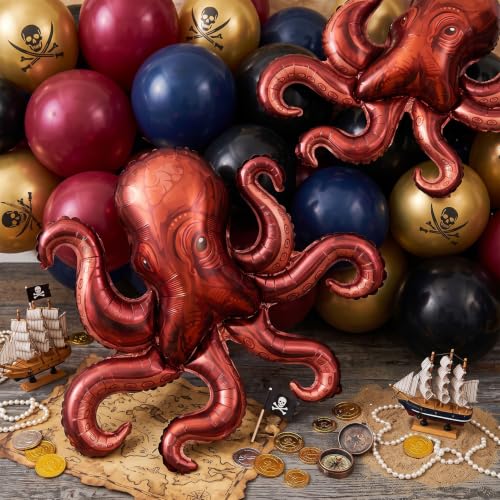 4Pcs Octopus Foil Balloons for Pirate Ocean & Halloween Party Decor