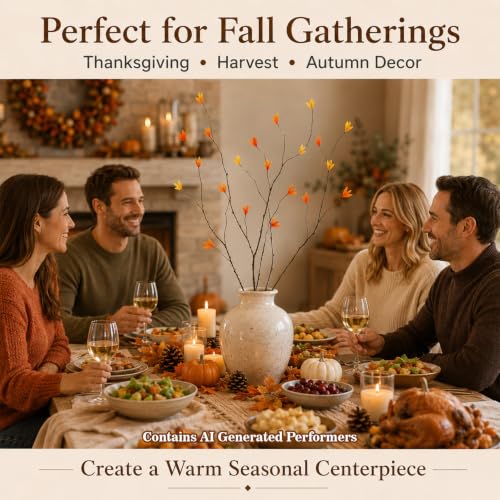 Artificial Fall Branch Stems - 3-Pack, 29.5 Inch Red Autumn Decor