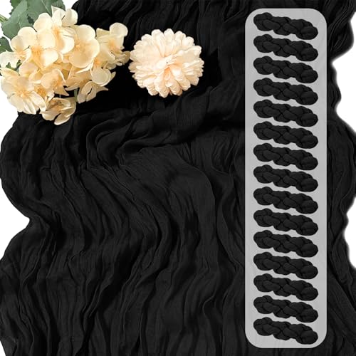 15 Pack Black Cheesecloth Table Runners - 17 x 108 Inches Rustic Wedding Party Decor