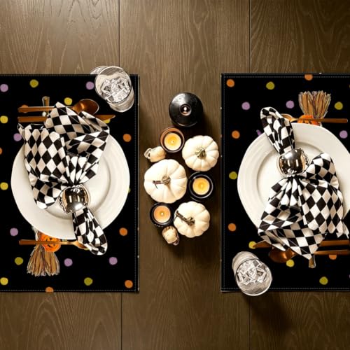Halloween Ghost Table Placemats Set of 4 - Black, 18 x 12 Inches, Polyester