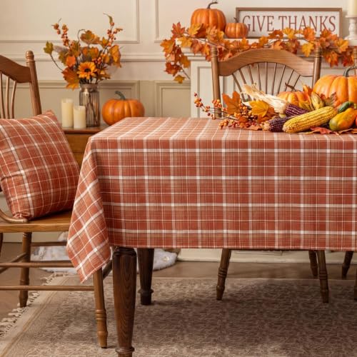Orange Checkered Fall Tablecloth - 54 x 96 Inch Rectangular Thanksgiving Decor