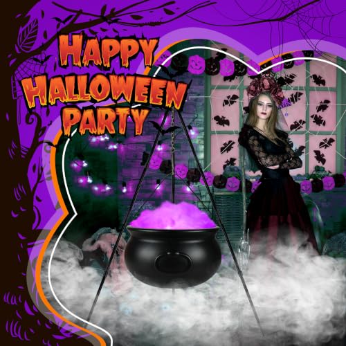Halloween Decorations Outdoor Large Witches Cauldron with Purple LED Lights & Tripod - Spooky Yard Decor