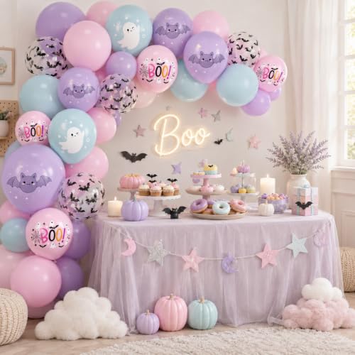 Pastel Halloween Balloons Set - Pink Blue Purple for Spooky Party Decor - Variation Pink Purple