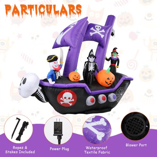 7.78FT Pirate Ship Inflatable Halloween Decor with LED Lights Outdoor