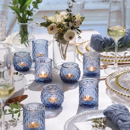 Blue Votive Candle Holders Set - Assorted 36 Pcs for Wedding & Decor - Blue