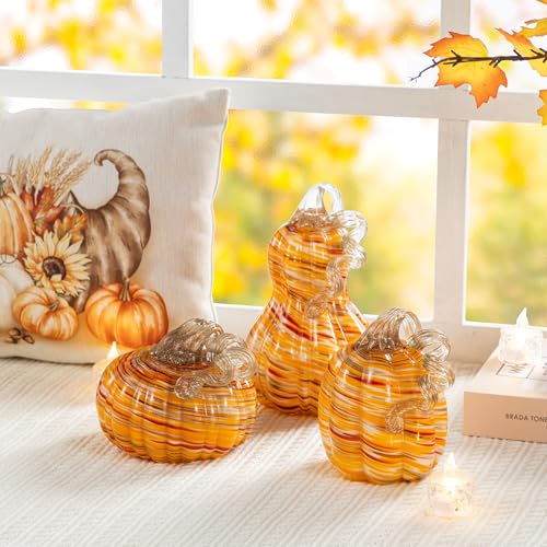 8.5-Inch Fall Glass Pumpkin Decor with Variation of 5 Inch - Handcrafted Autumn Gourd for Centerpieces & Holiday Decor