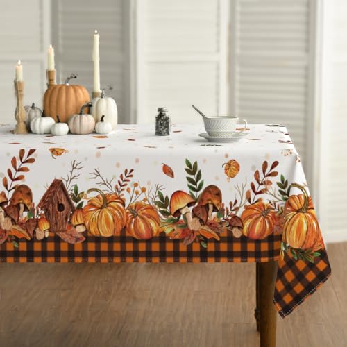 Horaldaily Fall Tablecloth 60x120 Inch Rectangular Orange Harvest Pumpkin Thanksgiving Decor