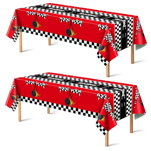 Race Car Birthday Party Decorations - Red & Black Disposable Tablecloth, 2PCS