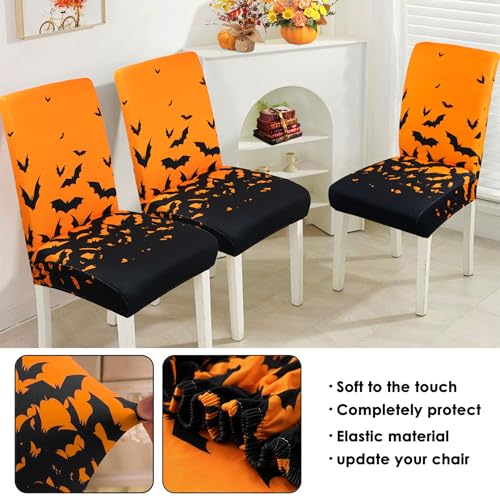 Halloween Chair Covers Set of 6 - Bat Design for Dining & Party Decor - Variation 01