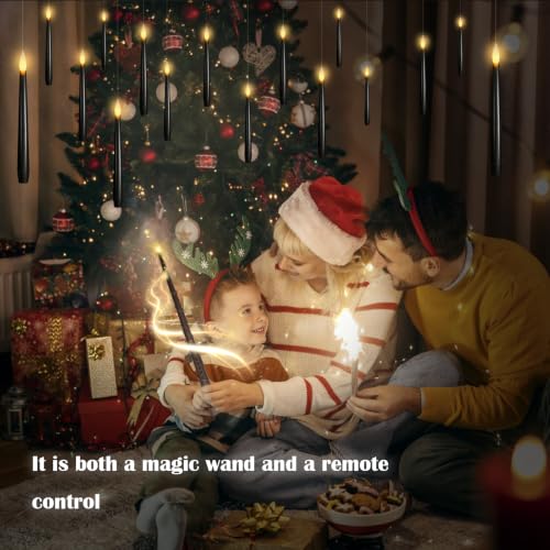 Black 12pcs Flameless Floating Candles with Wand Remote - Halloween & Christmas Decor
