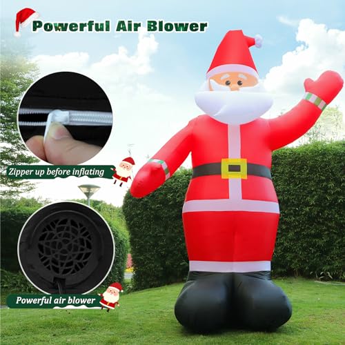 10 FT Inflatable Santa Claus Christmas Decoration with LED Lights - Outdoor Yard Holiday Decor - FunFanso