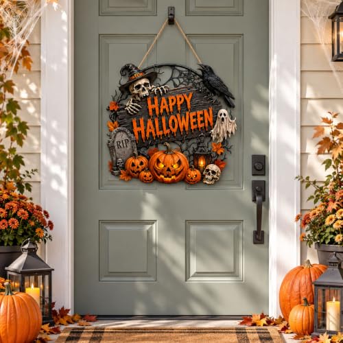 Happy 40 Halloween Door Sign Wooden Decoration - Distressed Rustic Style