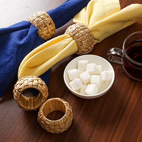 Natural Rattan Napkin Rings Set of 12 - Beige Tabletop Decor for Parties & Holidays