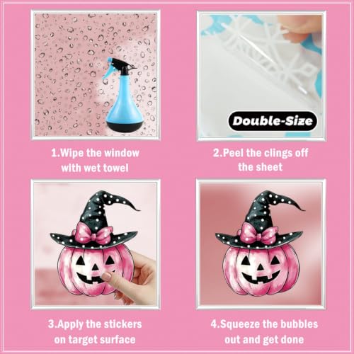 Halloween Window Clings - 73PCS Pink Ghost Pumpkin Bat Reusable Stickers - Halloween-C