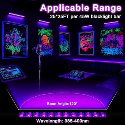 CREATESTAR 2 Pack Purple LED Black Light Bar 45W Waterproof for Glow Parties