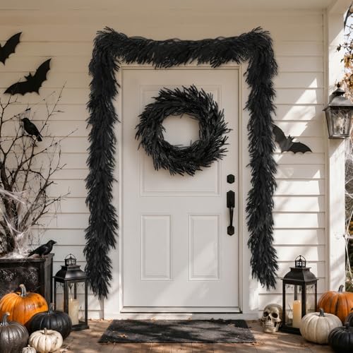 Black 9FT Artificial Norfolk Pine Garland Halloween Decor Indoor Outdoor