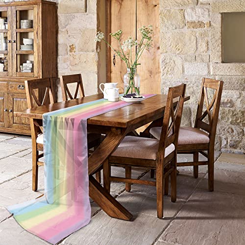 Rainbow Stripes Chiffon Table Runner 27x120 Inches - Wedding & Party Decor