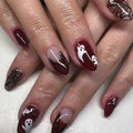 Halloween Press On Nails Medium Almond Burgundy Gradient Ghost Spider Web 30- - MJJNTTN