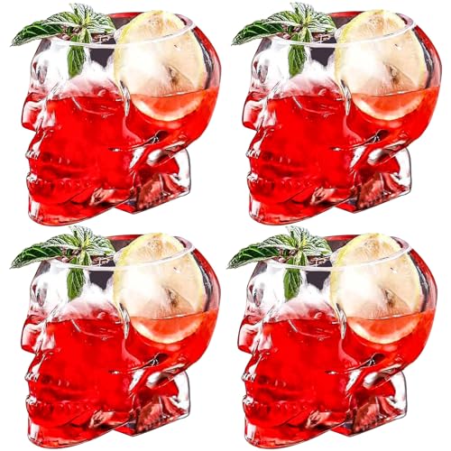 4 Pieces Halloween Skull Glass Wine Glasses - 12oz/350ml Cocktail & Drinkware Set