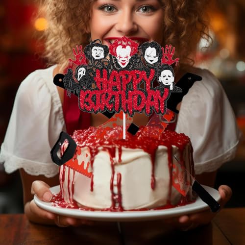 Halloween Horror Cake Topper - Glitter Killer Theme Party Decoration, Design 1