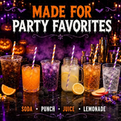 Halloween Paper Straws - Orange & Purple Stripe Party Set - 100 Pieces