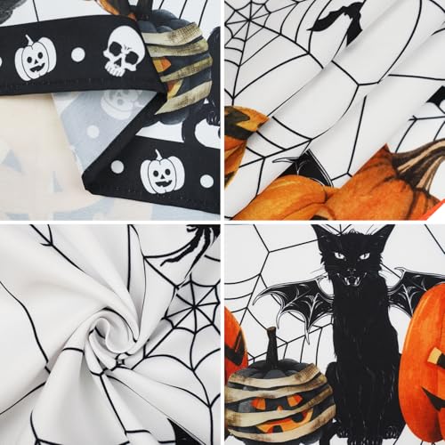 Halloween Spiderweb White Tablecloth 60 x 120 Inch - Washable Fabric Party Decor