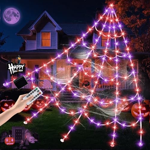 GORKAY Antique Halloween Spider Web Lights - 16.4Ft 550 LED Outdoor Indoor Decor