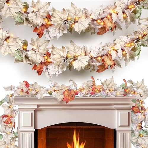 9ft Fall Garland Lights with 50 Warm Incandescent Bulbs - Indoor Outdoor Thanksgiving Decor