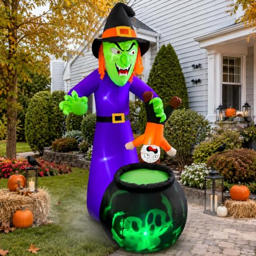 6 Ft Halloween Inflatable Witch with Child Outdoor Decor with LED Lights