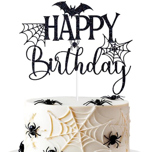 Halloween Ghost and Spider Cake Topper - Black Glitter Birthday Decor
