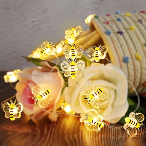 USB Bee String Lights 10Ft 30 LEDs Whimsical Honey Bee Decor - Variation of USB Bee
