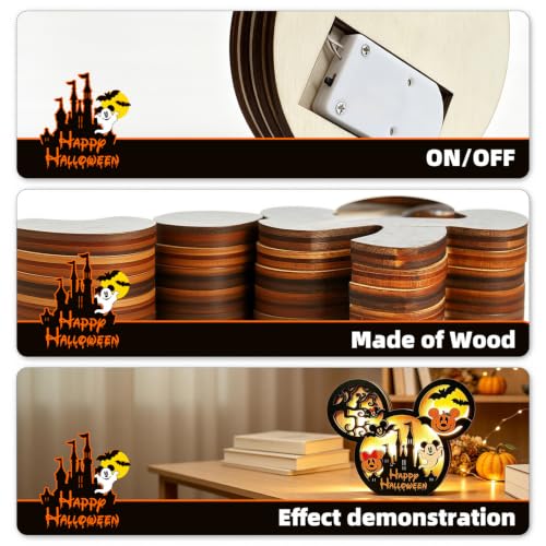 Halloween Wooden Table Centerpieces - Spooky Pumpkin, Ghost & Bat Decor