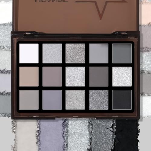 UCANBE Smokey Black Eyeshadow Palette - Black Meteors, 15 Cool Tones, Matte & Metallic